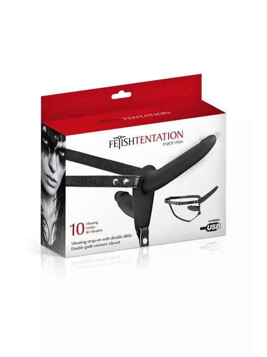 Double gode ceinture noir vibrant - Fetish Tentation