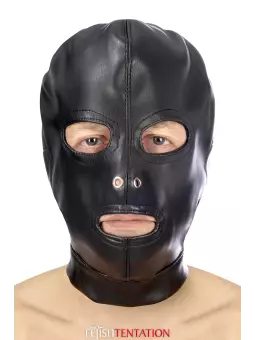 Cagoule BDSM 3 ouvertures en simili cuir - Fetish Tentation