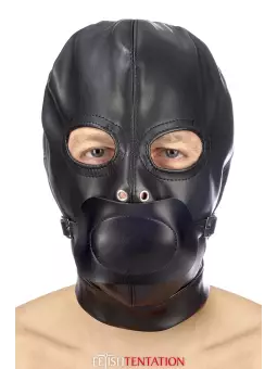 Cagoule BDSM simili cuir avec baillon amovible - Fetish Tentation