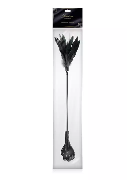 Mini cravache main avec plumes noires - Sweet Caress