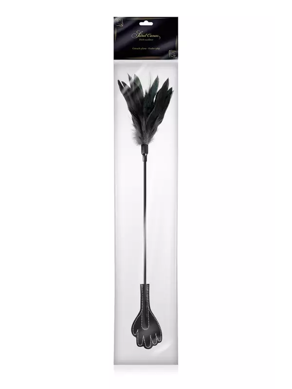 Mini cravache main avec plumes noires - Sweet Caress