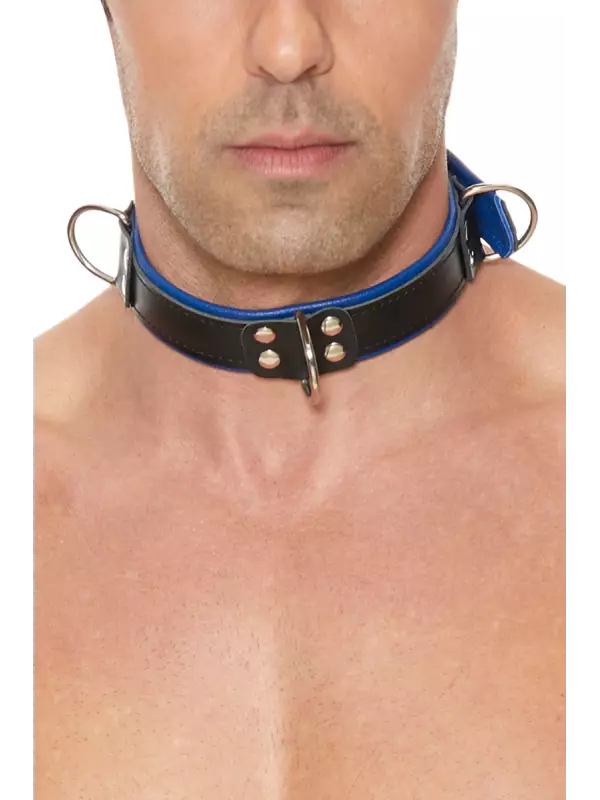Collier Bondage Deluxe bleu et noir - Ouch!