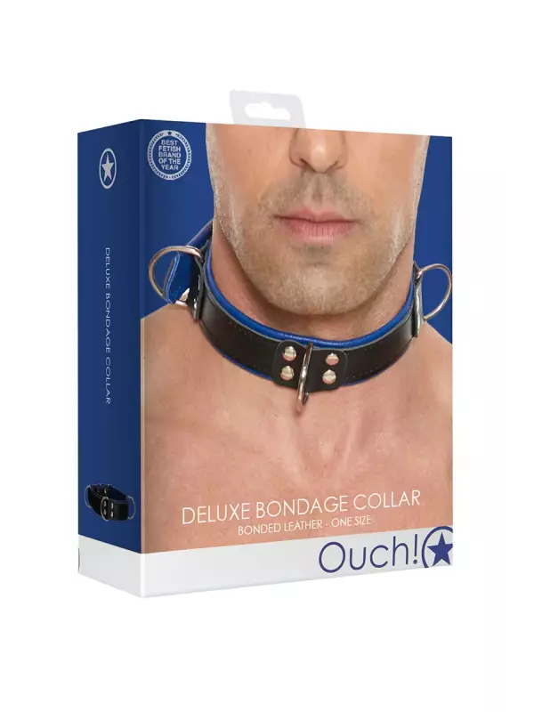 Collier Bondage Deluxe bleu et noir - Ouch!