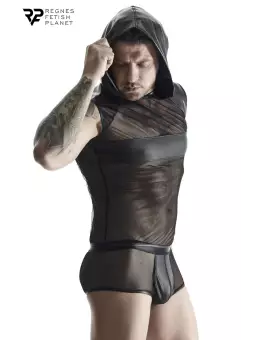 T-shirt à capuche wetlook et mesh - Regnes