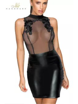 Robe wetlook et broderies F222