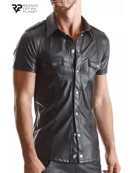 Chemise manches courtes wetlook noire Luca - Regnes