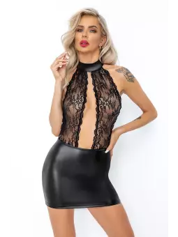 Robe courte wetlook et dentelle F279