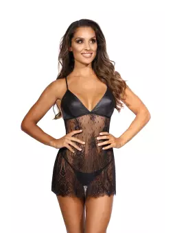 Nuisette dentelle et wetlook noire V-9789 - Axami