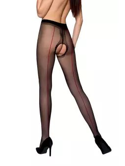 Collants ouverts couture TI022 - noir/rouge