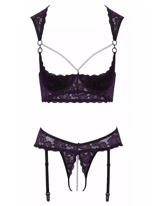 Ensemble lingerie ouverte violet - Cotelli Lingerie Ensemble lingerie ouverte violet - Cotelli Lingerie