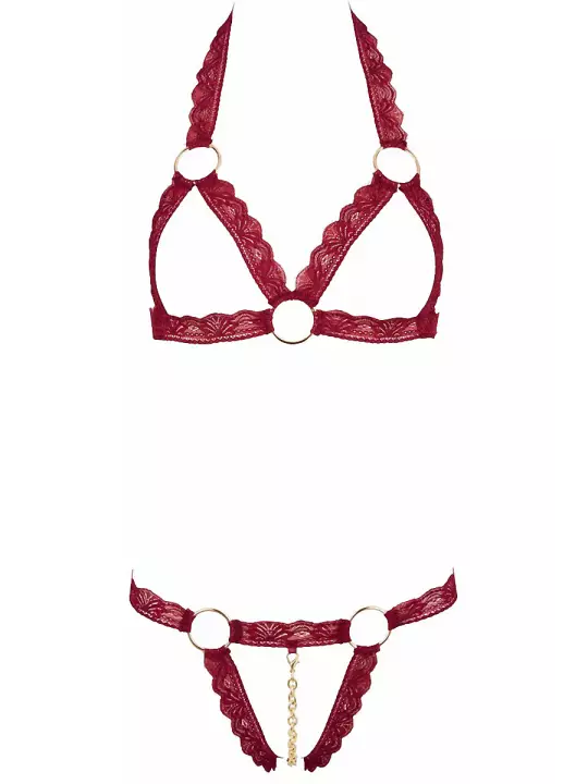 Ensemble string ouvert et seins nus bordeaux - Cottelli Lingerie Ensemble string ouvert et seins nus bordeaux - Cottelli Lingerie