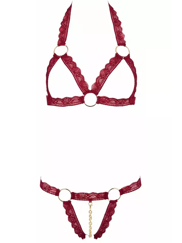 Ensemble string ouvert et seins nus bordeaux - Cottelli Lingerie