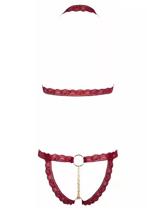 Ensemble string ouvert et seins nus bordeaux - Cottelli Lingerie Ensemble string ouvert et seins nus bordeaux - Cottelli Lingerie