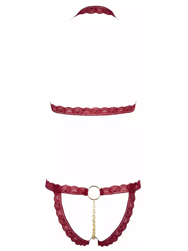 Ensemble string ouvert et seins nus bordeaux - Cottelli Lingerie