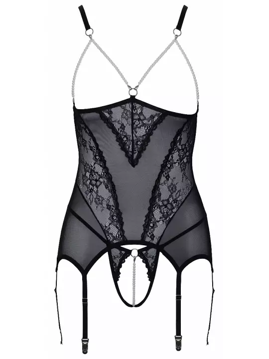 Guêpière seins nus et string ouvert résille et perles - Cottelli Lingerie Guêpière seins nus et string ouvert résille et perles - Cottelli Lingerie